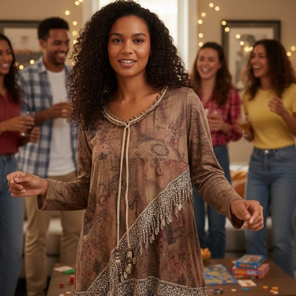 Pretty Angel Brown Tunic with Lace and Fringe - Picture 8 of 11